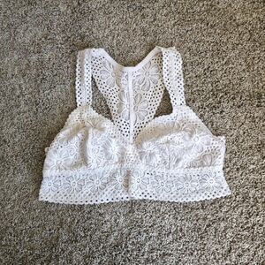 Aerie Lace Floral Ivory Bralette Crochet Stretch Soft Feminine Y2K Comfort